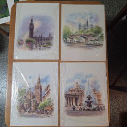 Vintage Asterio Pascolini Set of 4 Frameable Watercolor Prints