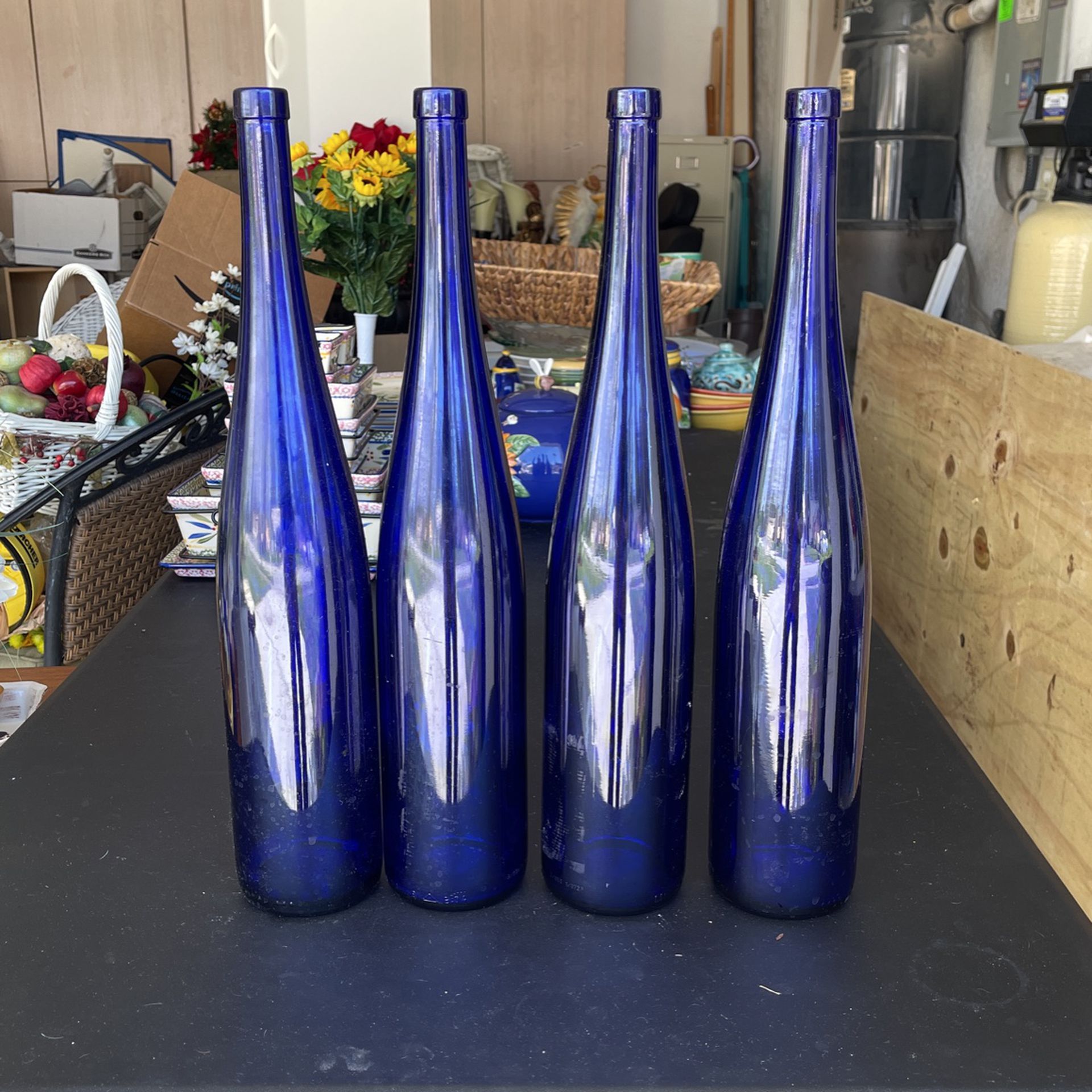 4 Glass Blue Bottles