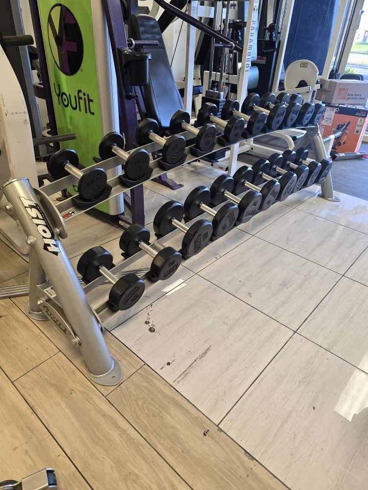Umax Dumbbells 5-50lbs With Hoist Tier 2 Commercial Grade Dumbbell Storage Rack