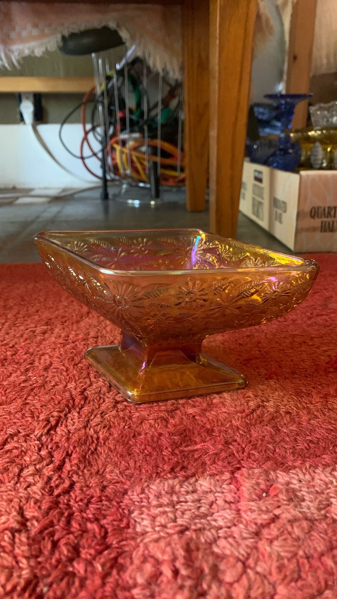 Vintage Amber Carnival Glass Dish