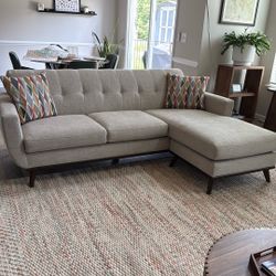 Mid Century Modern Beige Reversible Chaise Sofa
