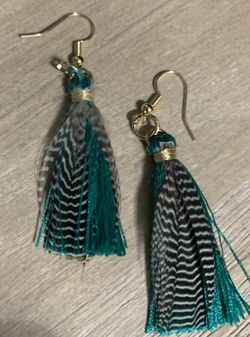 Turquoise feather tassel earrings