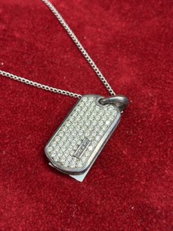 David Yurman Original 925 Silver Diamond Dog Tag Pendant and Chain