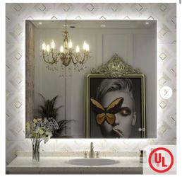 40 in. W × 36 in. H Rectangular Frameless UL Certified LED Backlited Anti-Fog Tempered Glass Wall Bathroom Vanity Mirror
