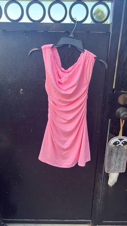 Women's Bubblegum Pink Ruched Cowl Neck Mini Dress - Size S