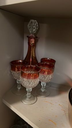 Ruby Red Crystal Decanter Set with 4 Glasses