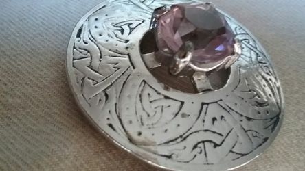 Brooch/Pin - Silver w/Amethyst Stone