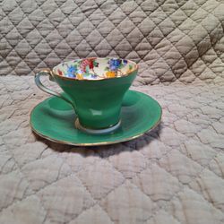 Paragon Green & Gold Bone China Tea Cup From England