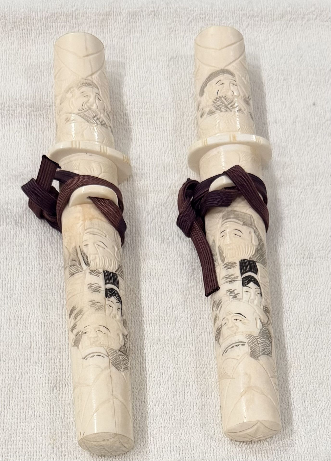 Beautiful Antique Japanese carved bone letter openers in the form of tanto daggers