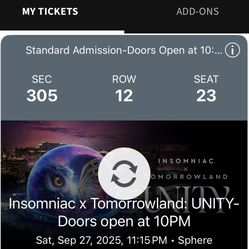 4 Tickets To Insomniac X Tomorrowland At The Sphere