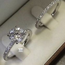 New 18k White Gold Wedding Ring Set 