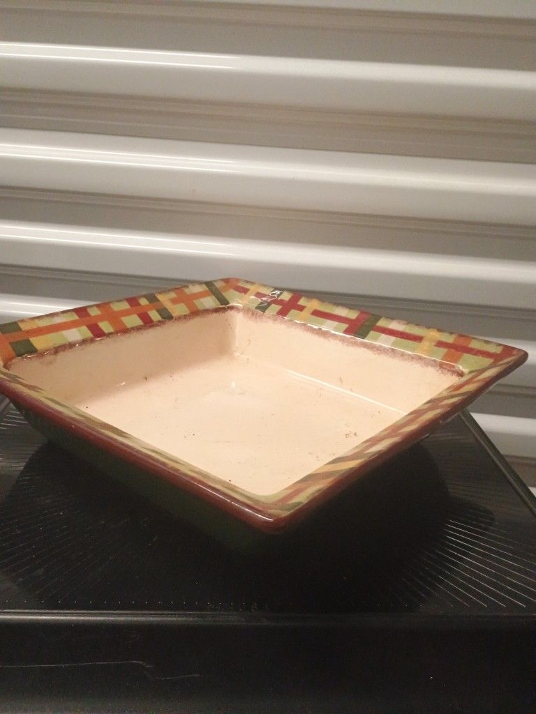 Rustic plaid - Clay Art., Serving Platter 16' By 16' 1990 Pattern