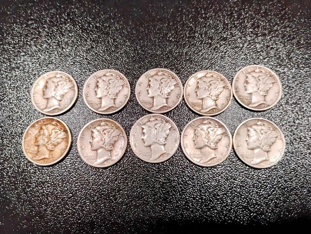 Mercury Dimes 90% silver : 10 coin lot
