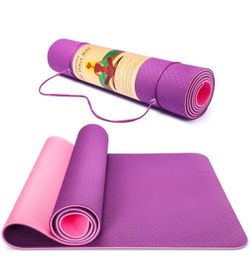 Yoga Mat, 6mm Thick Yoga Mat Non-Slip Exercise Fitness Mat with Carrying Strap, Eco Friendly Workout Mat for Yoga, Pilates & Floor Exercises
