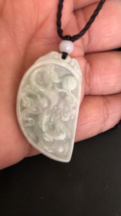 Certified A jade carved amulet pendant with adjustable cord necklace