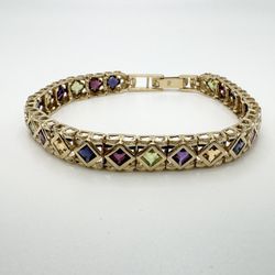Ladies 14k Yellow Gold 7” Colored Stone Link Bracelet 15.6 Grams 11047080