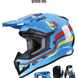 GLX GX623 DOT Kids Youth ATV Off-Road Dirt Bike Motocross Motorcycle Full Face Helmet Combo Gloves Goggles for Boys & Girls