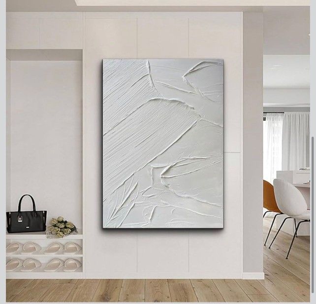 White Textured Wall Art, Hand-Painted Abstract Oil Painting, Wall Decor