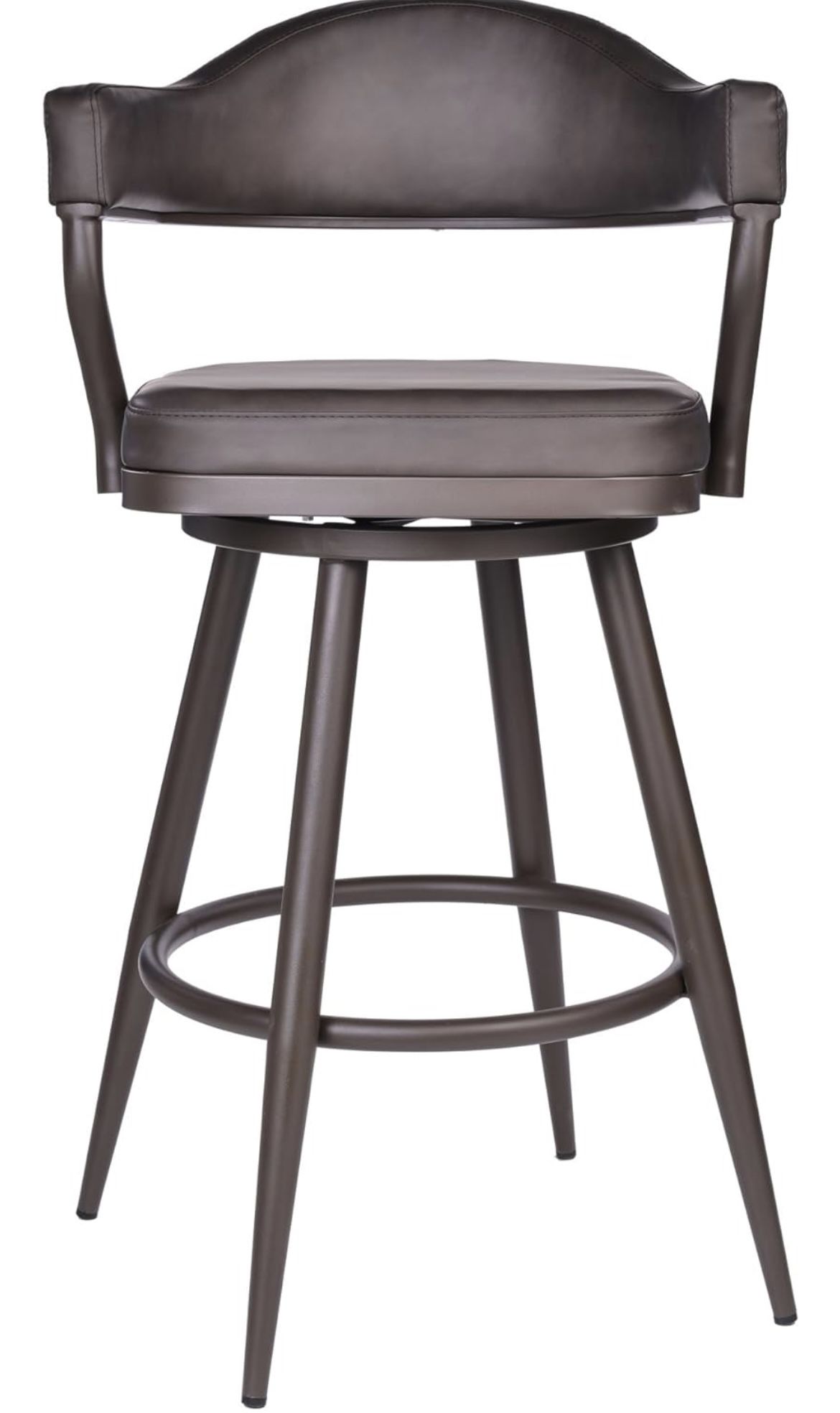 11-12 Armen Living Justin 26" Counter Height Swivel Vintage Brown Faux Leather Bar Stool with Brown Metal Legs