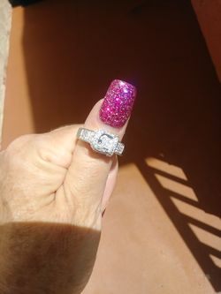 Size 10 buckle band ring genuine stamped 925 sterling silver with cubic zirconia chip stones