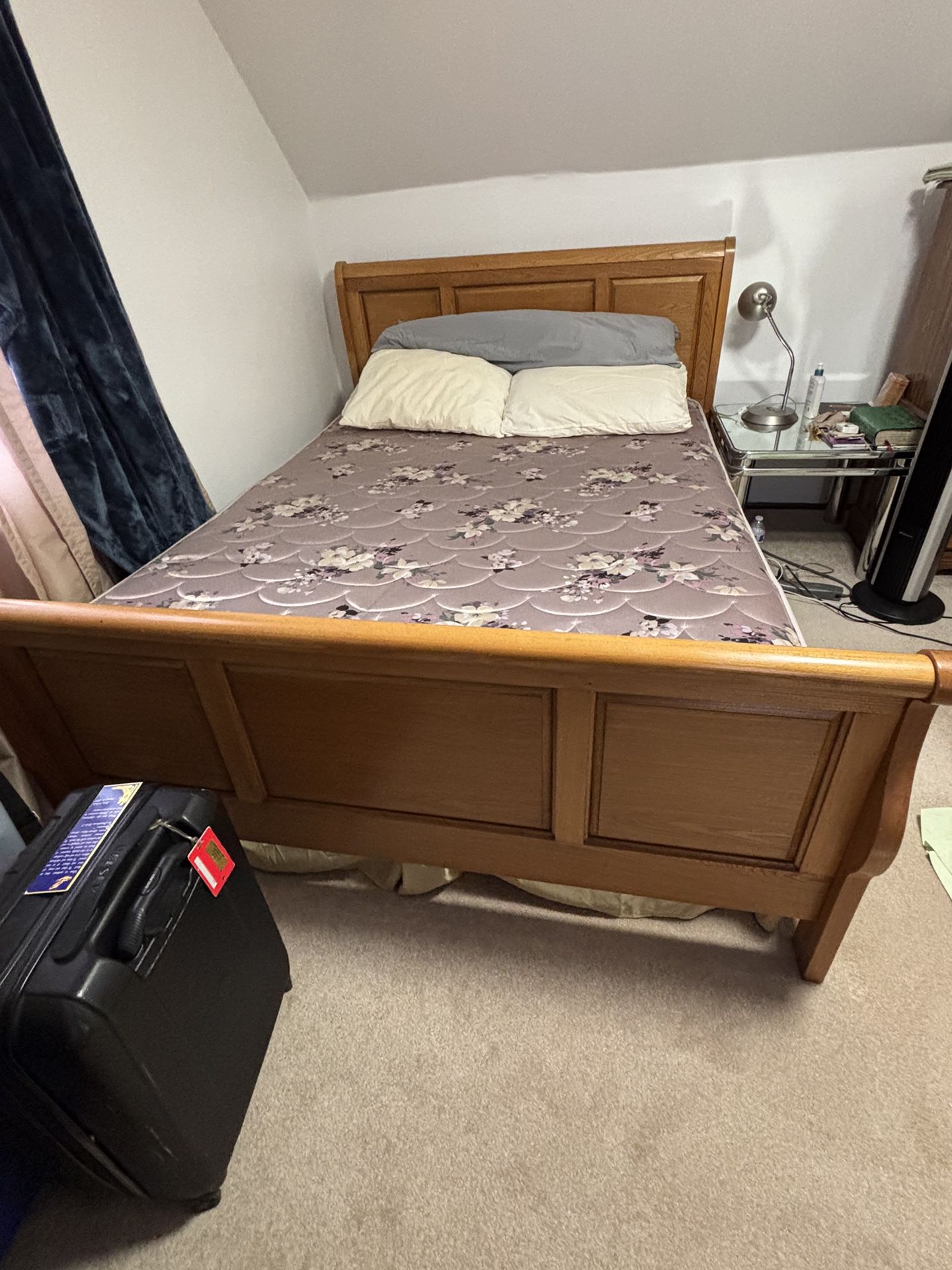 Entire Full Size Bed Set. Headboard, Footboard, Boxspring, Mattresses, Dresser, Mirror & Nightstand