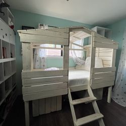 Wooden Loft “Treehouse” Bed with Ladder & Under Bed Storage