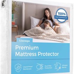 Linenspa Waterproof Mattress Protector, Full Size – Fitted Sheet Style, Breathable, Machine Washable & Dryer Safe, White