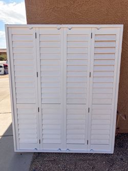 White Wood Plantation Shutters with Frame (LxWxH: 57.875” x 69.5” x 1.25”)