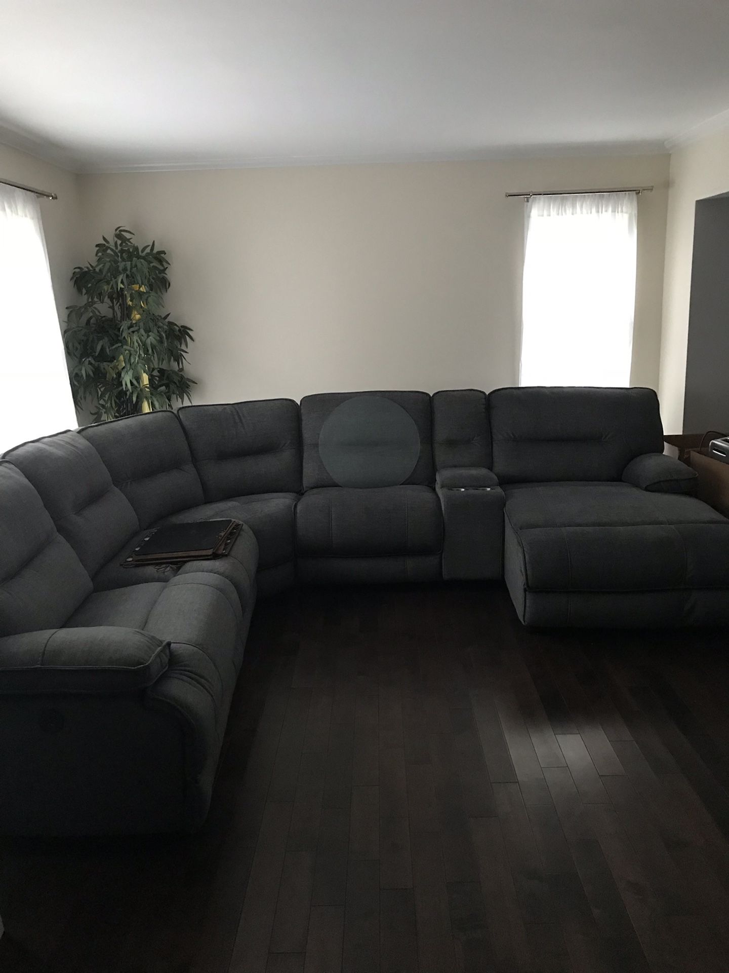 Gray sectional with 3 recliners