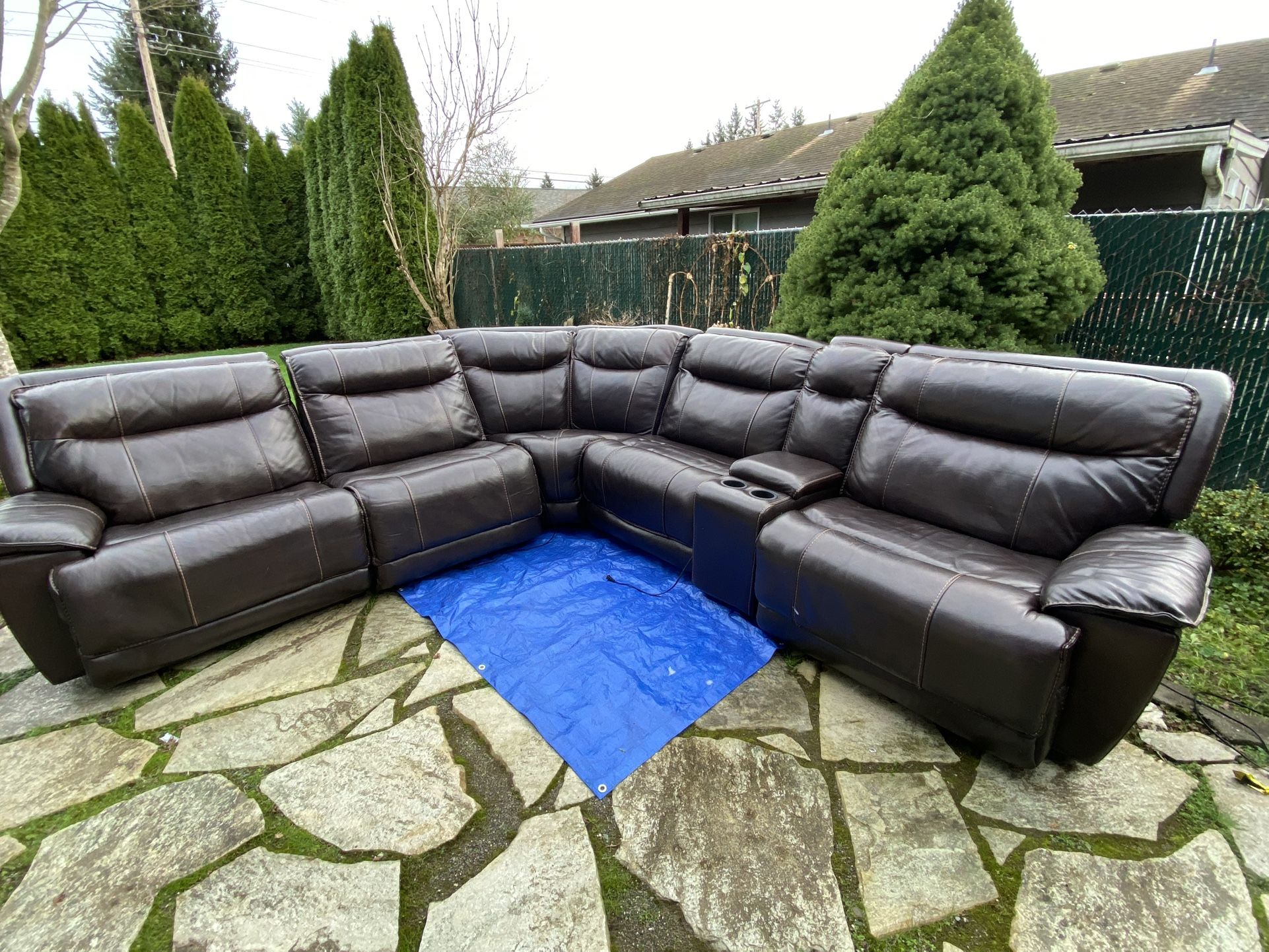 Brown Leather Electric Reclining Sofa Sectional