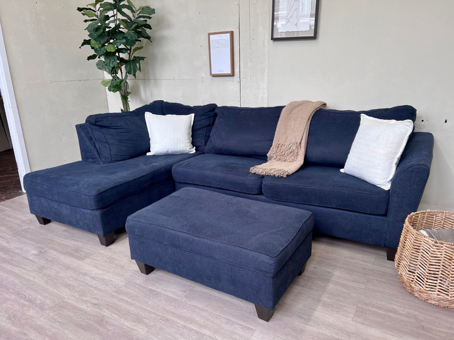 WE DELIVER! 🚚 - Blue Modern L Sectional Couch with Chaise & Ottoman Set
