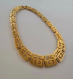 RARE Vintage Trifari Paneled Asian Tribal Symbols Art Deco Geo Choker Necklace
