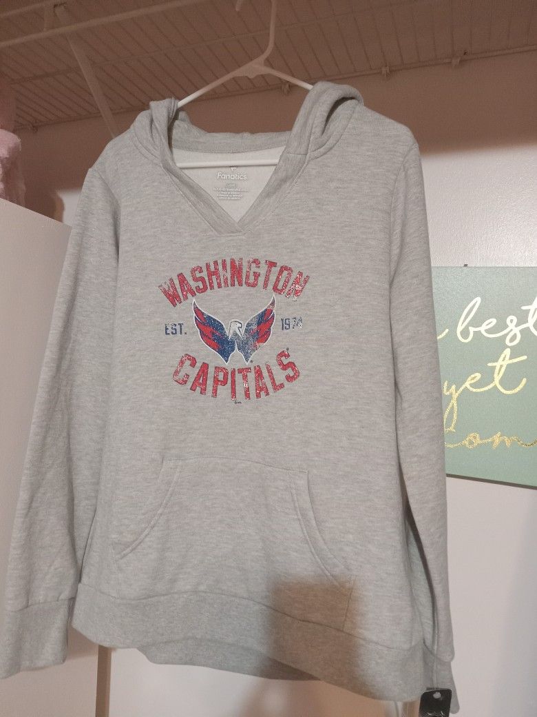 Womens Fanatics NHL Washington Capitals Light Grey Hoodie Size Large New With Tags 