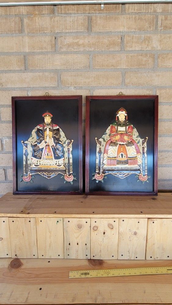 Pair Of Antique Emperor And Empress Carvings 