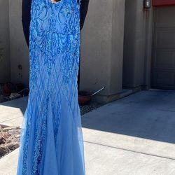 Blue Sequence Mermaid Tell Prom Dress