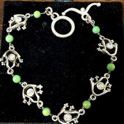 Vintage 1960's Sterling with Green Turquoise Frog Bracelet 