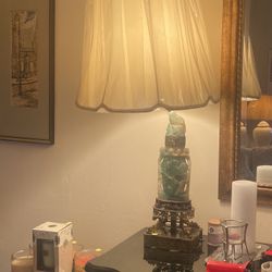 Antique Carved Green Quartz Lamp