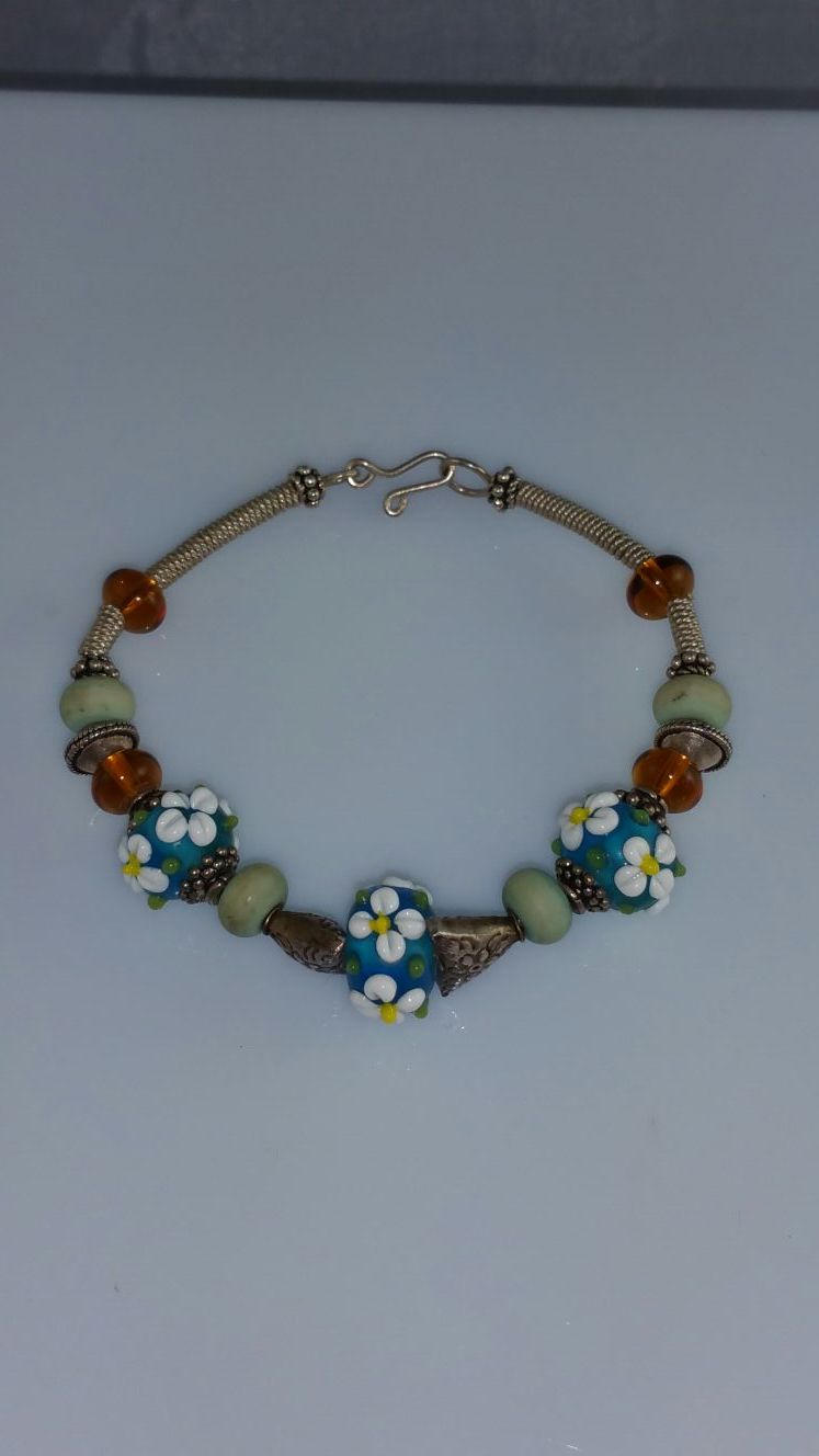 Handmade Lampwork and Silver Bracelet