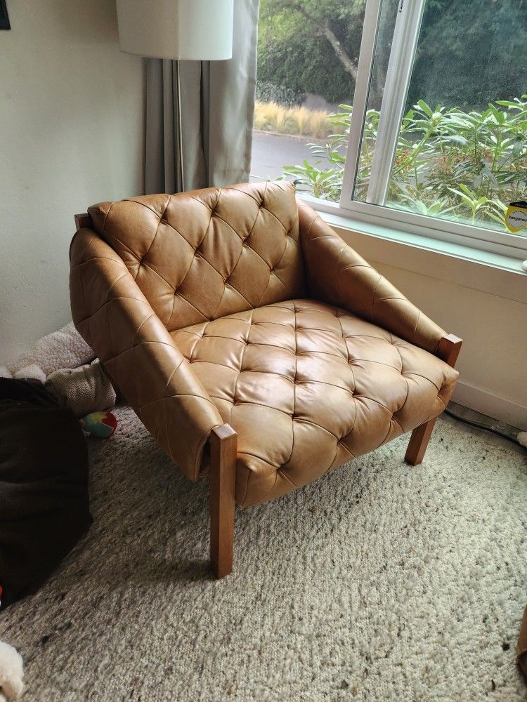 CB2 Abruzzo Brown Leather Chair 