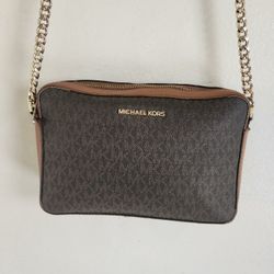Michael Kors Brown Leather Chain Crossbody Strap. Leather. 