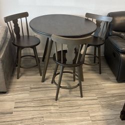 Floor Model Sorrento Gray Solid Wood Dining Table With Three Chairs. Great For A Small Space. Only $299. Same-Day Pick Up Or Delivery Available.