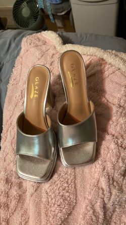 Glaze Silver Metallic Platform Mule Heels