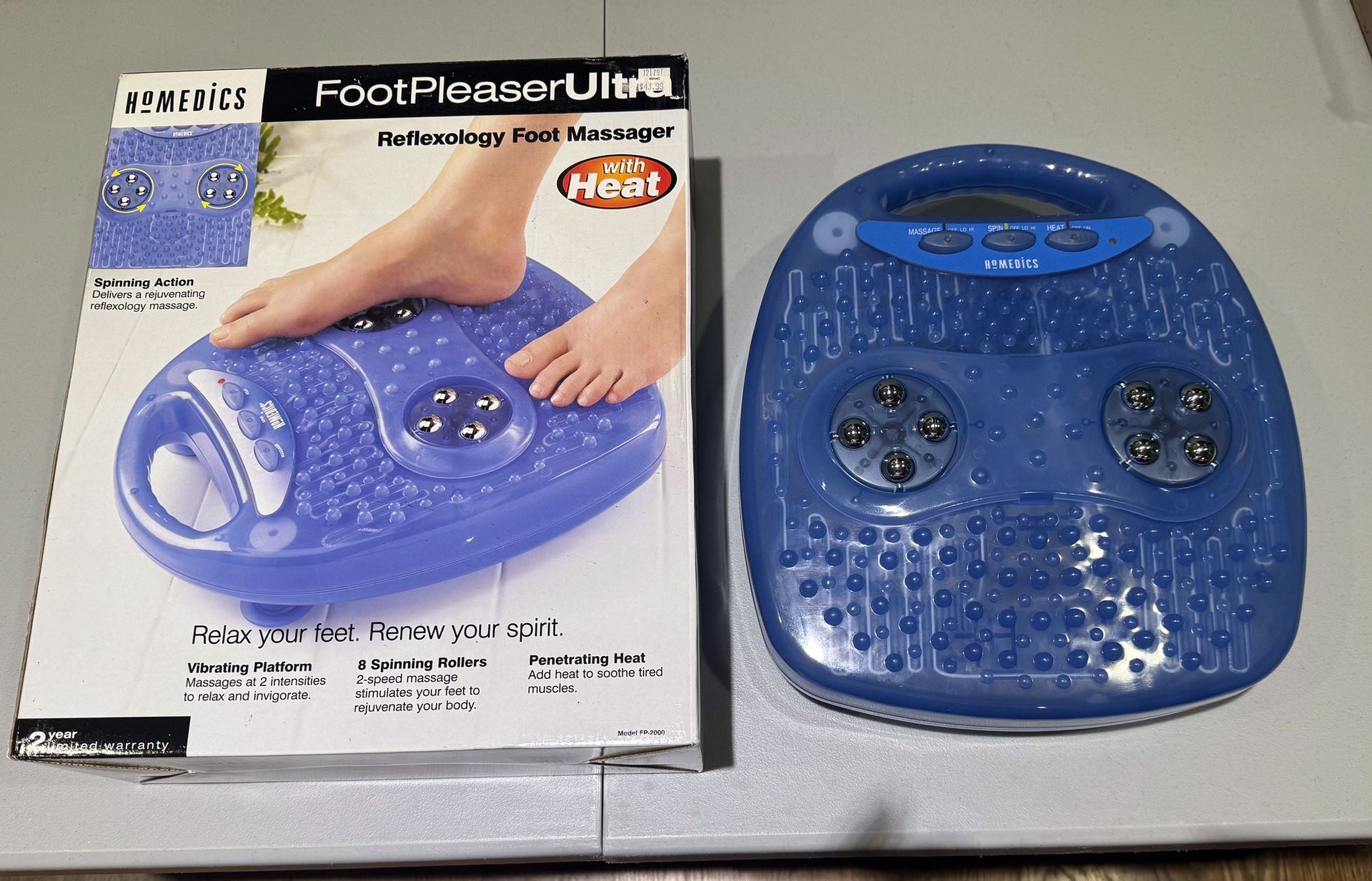 New Homedics Electric Ultra Reflexology Foot Massager w/Heat&Instructions-See Descrip for details 