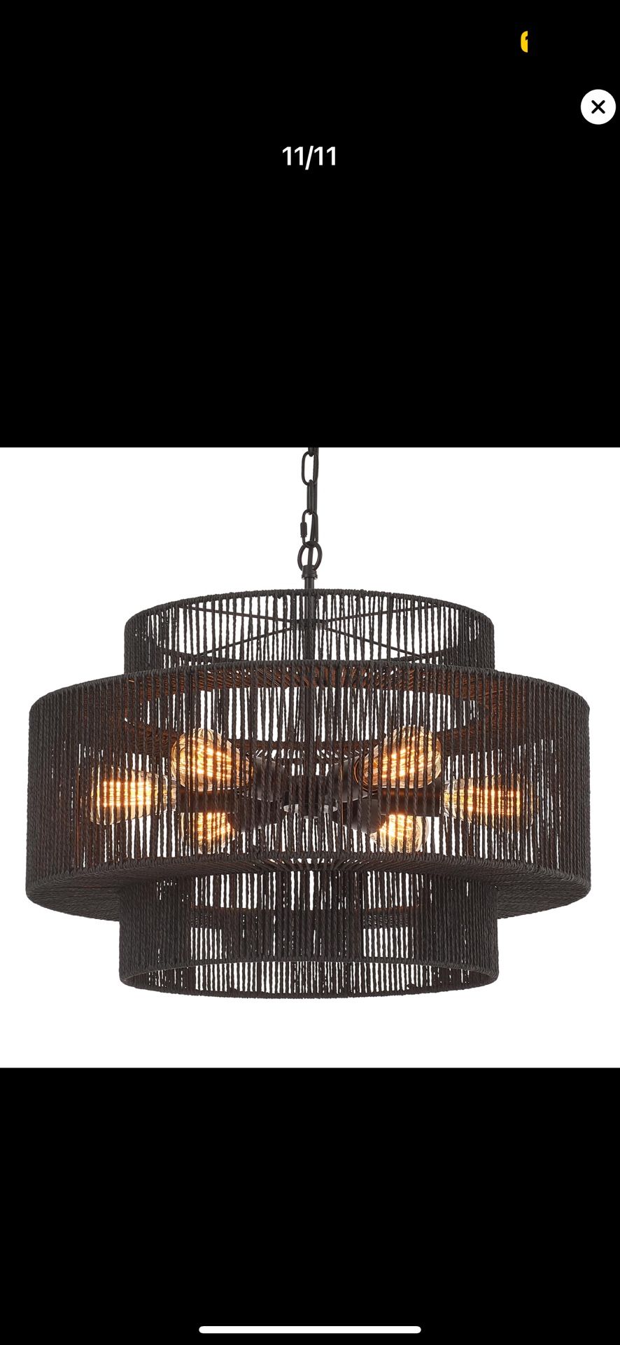 Hand-Woven Rattan 6-Light Farmhouse Boho Chandelier – 23.6" 3-Tier Drum Wicker Pendant Light