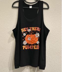 Sleeveless black Tank Top “Hey There Pumpkin” size 1XL.