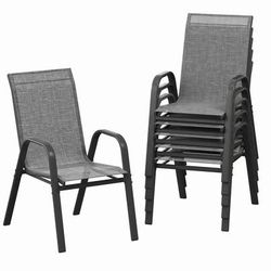 Set of 4 Stackable Outdoor Patio Dining Chairs – Weather Resistant Metal Frame
