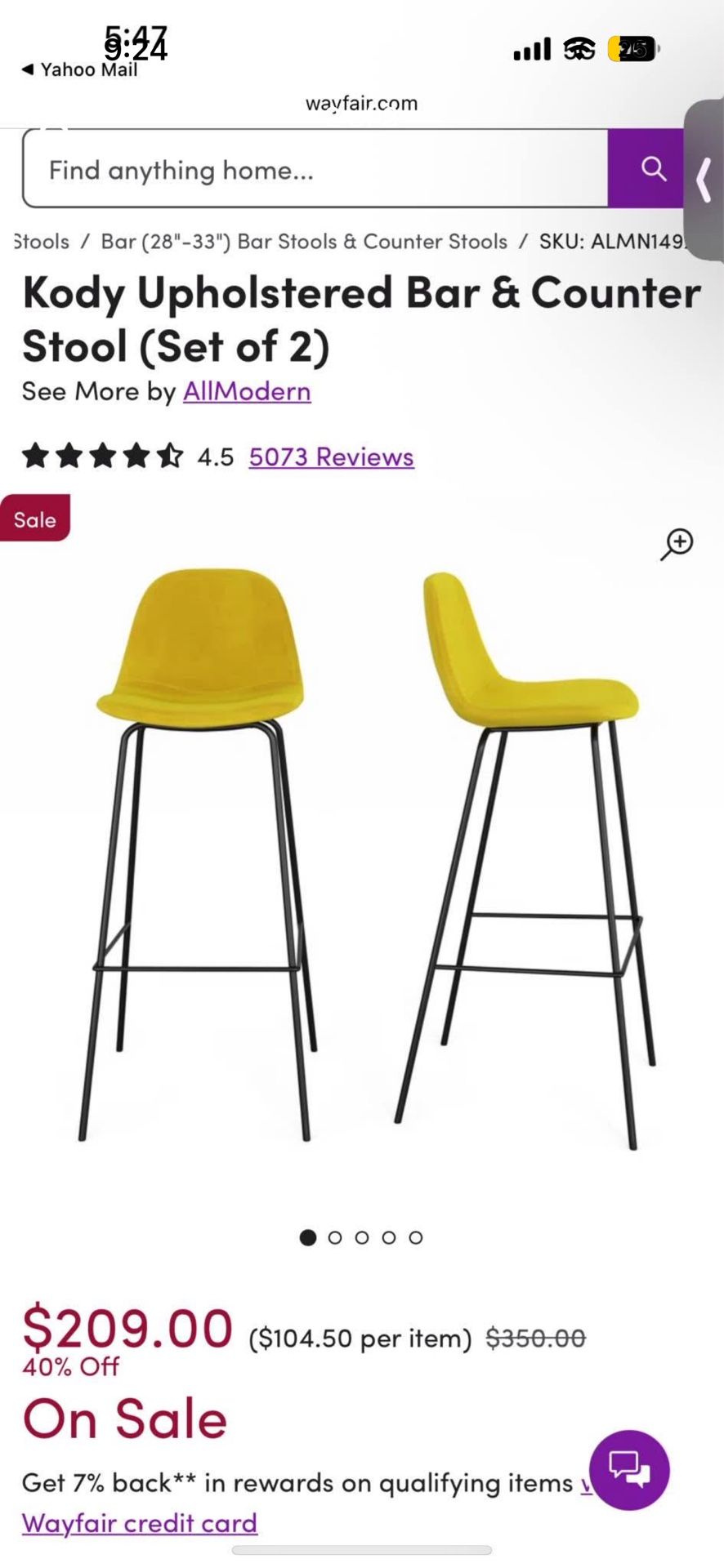 Gold/Yellow barstools (4)