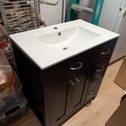 30" Wide Bathroom Cabinet With White Top