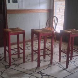 3 Salmon Red Barstools, Lightly Used, Great Condition