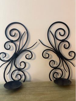 Set of 2 Black Metal Scroll Wall Candle Sconces
